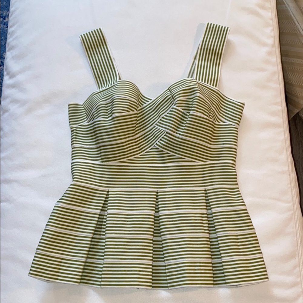 Anthropologie Green Striped Peplum Top